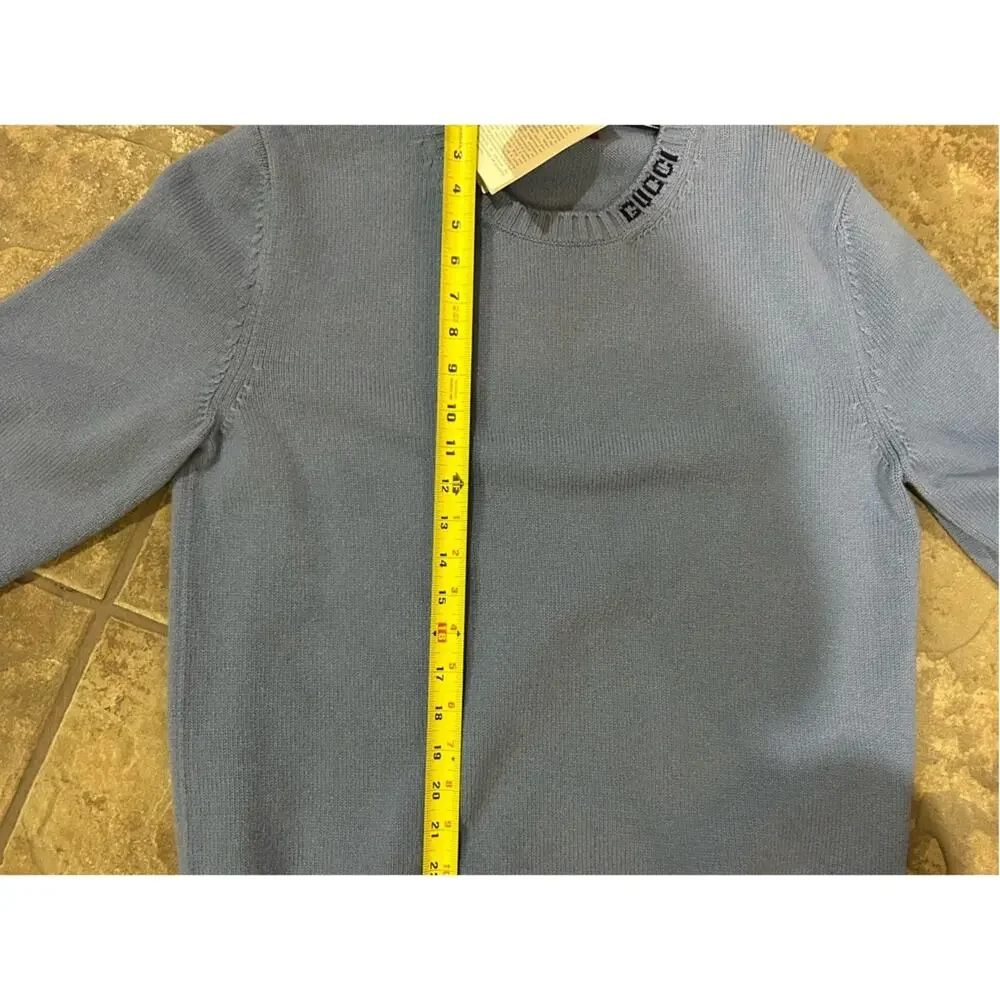 Men's Gucci Light Blue Men's felted wool knit Crewneck Sweater size XL Italy